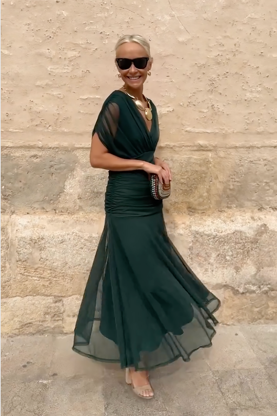 Darina | Długa sukienka maxi w kwiaty z dekoltem V