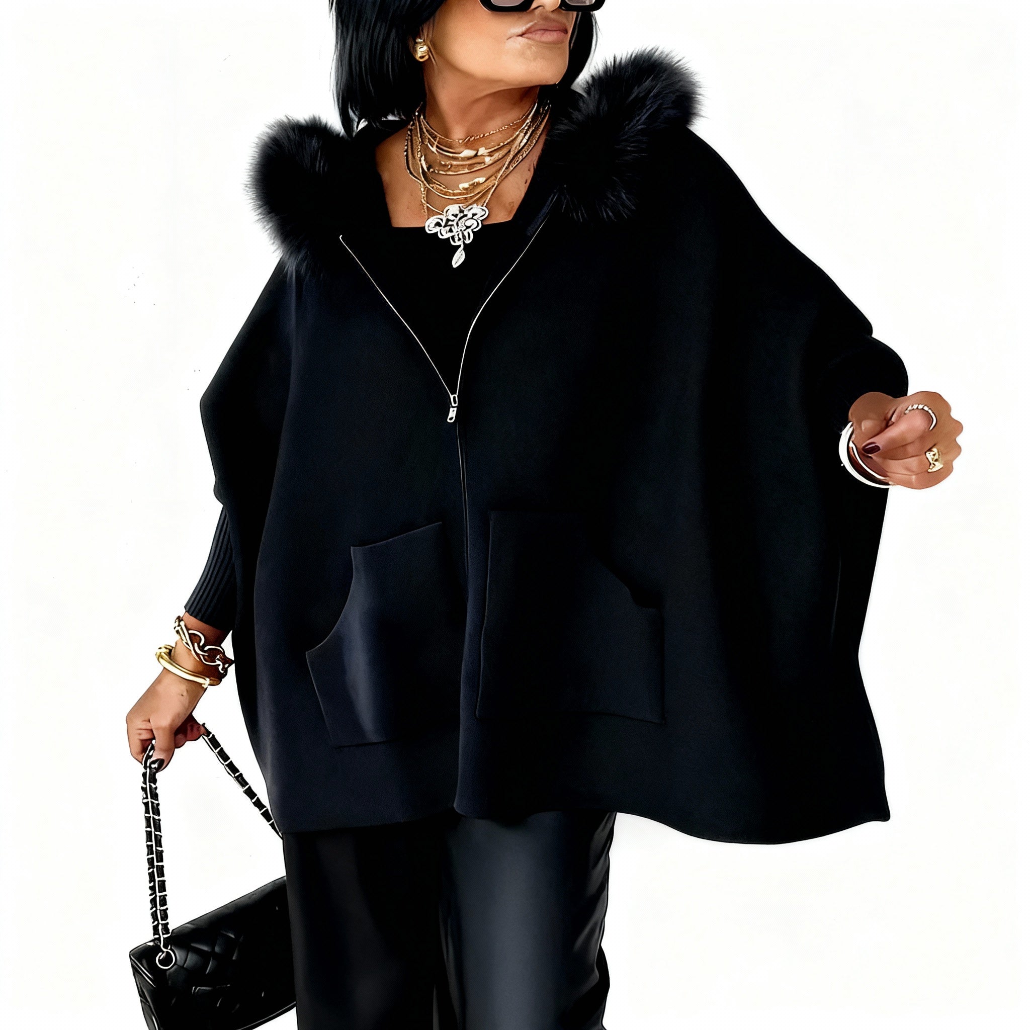 Klotylda | Luźny zimowy płaszcz z kapturem