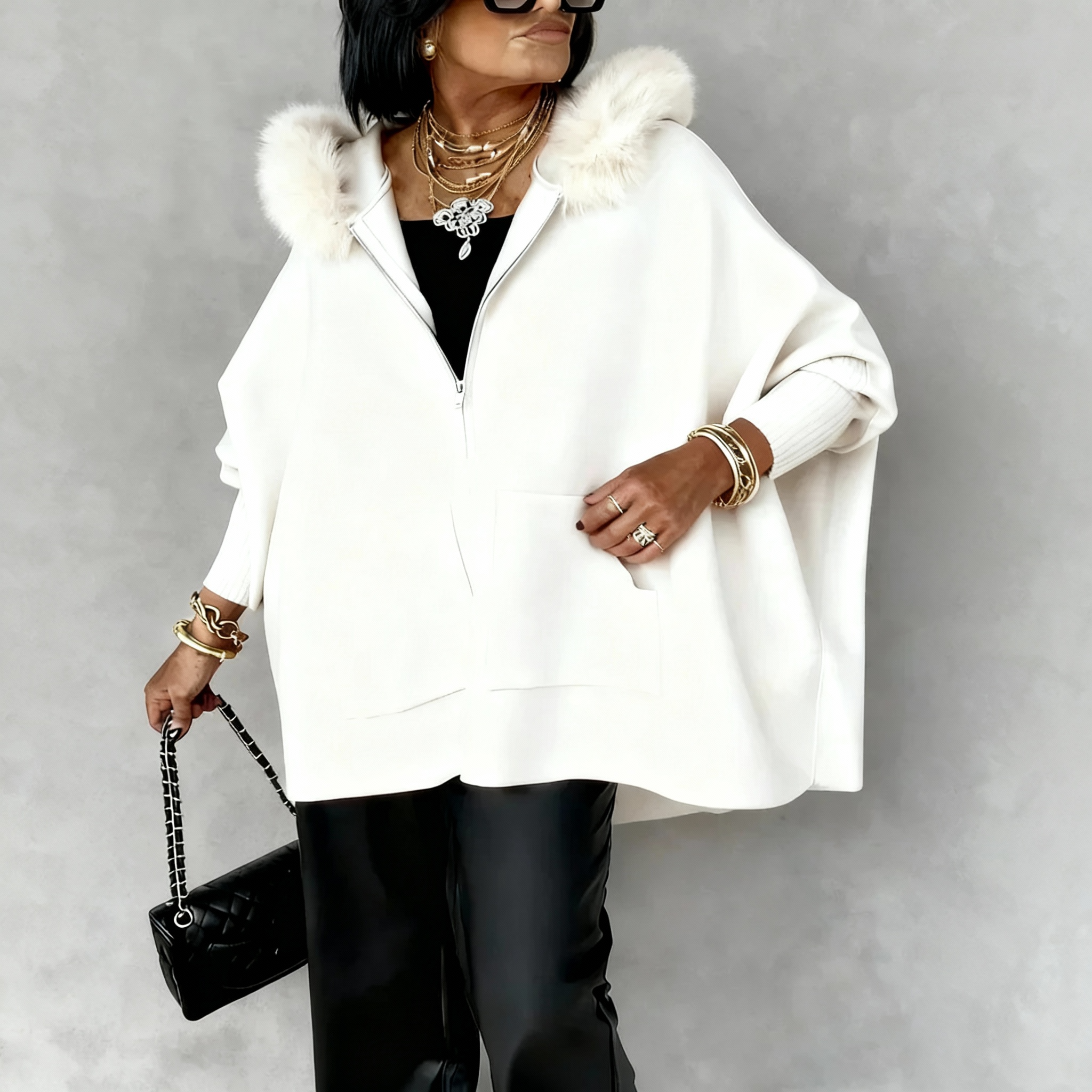 Klotylda | Luźny zimowy płaszcz z kapturem